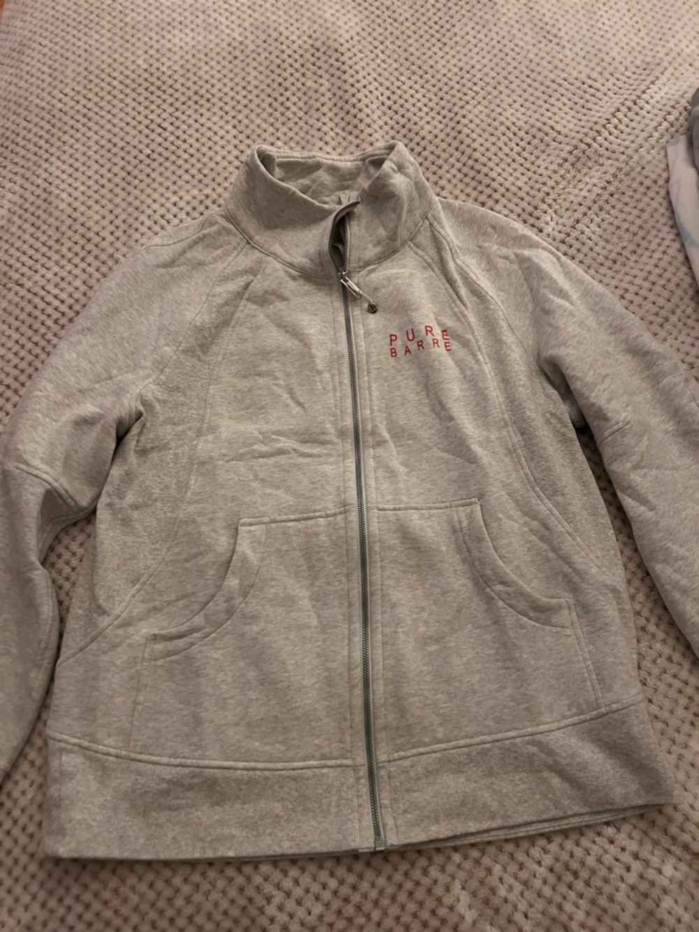 lululemon athletica Light Gray Zip-Up Jacket with pure barre Red Logo